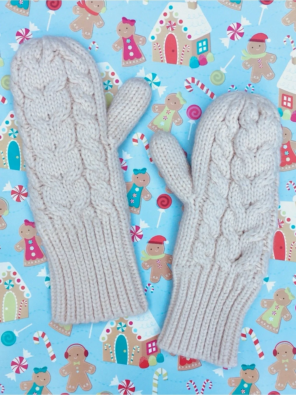 2 Pair Bundle ❉ GapKids Cable Knit Cream Mittens & Red Bow Polka Dot Gloves